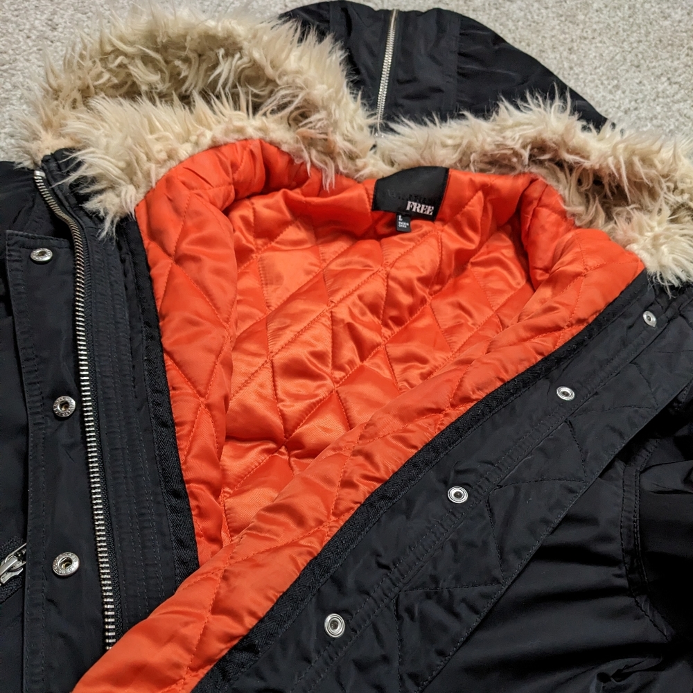 Wilfred Free quilted bomber winter jacket with fur lined hood black - Picture 10 of 16